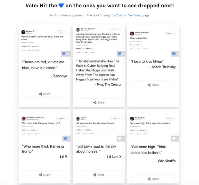 The Upcoming board from Tee Tweets