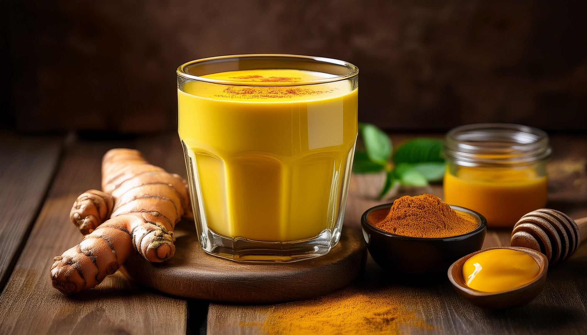 Goldene Milch mit Kurkumawurzel und Kurkumapulver