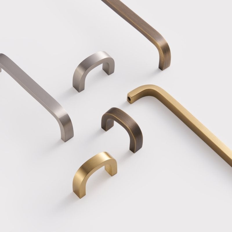 A selection of solid brass D pulls in different finishes