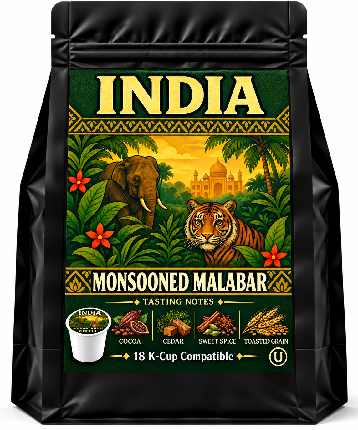 India Monsooned Malabar 18-count K-Cup compatible coffee bag